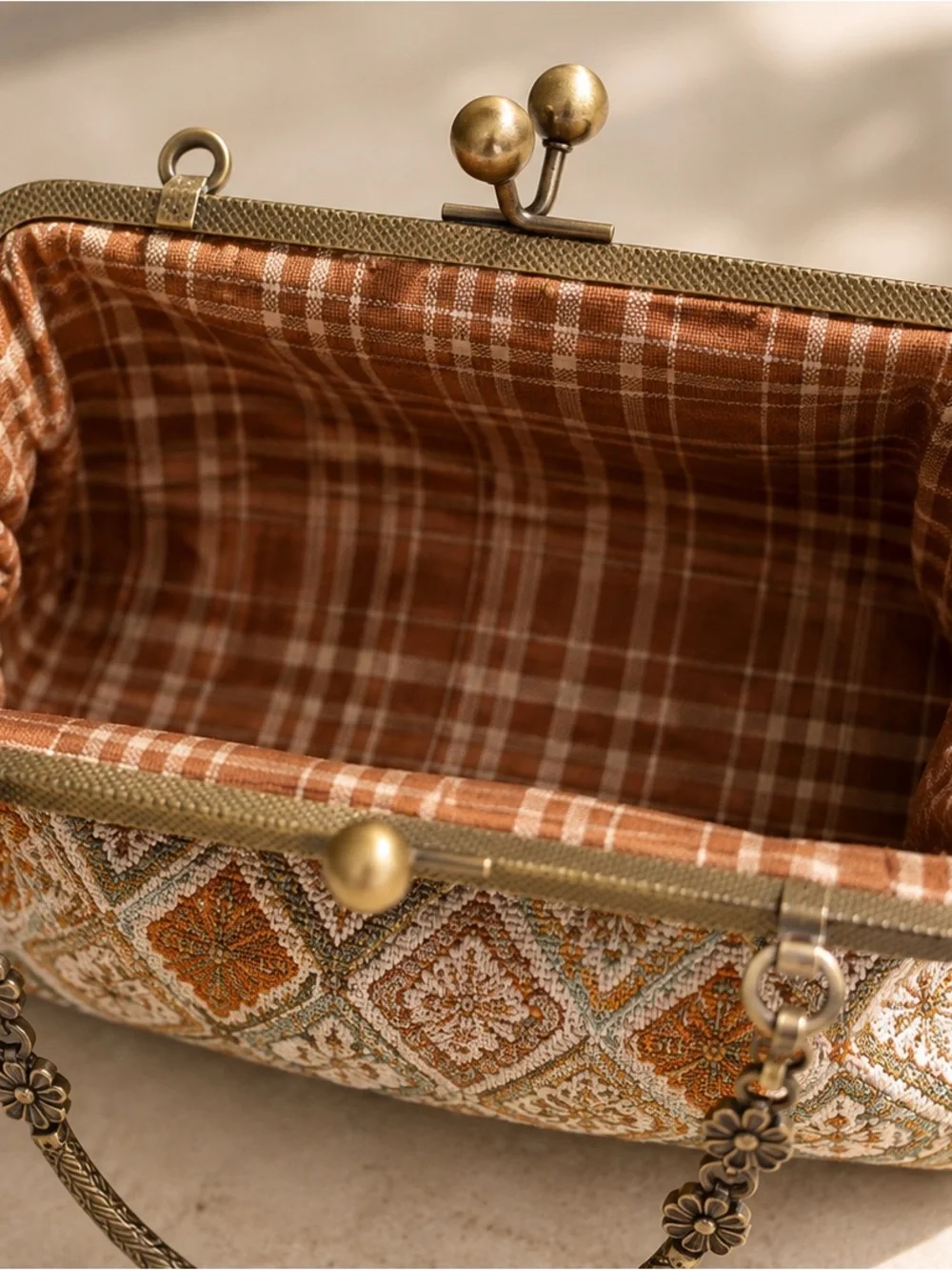 Handmade Boho Clutch Purse | Vintage Style Bronze Frame Bag